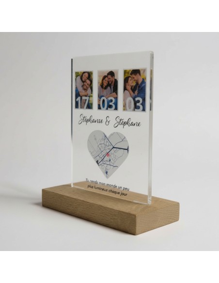 Cadre photo couple personnalisé avec date et carte du lieu