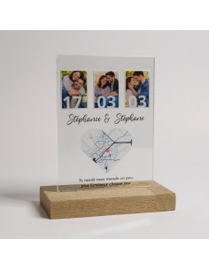 Cadre photo couple personnalisé avec date et carte du lieu