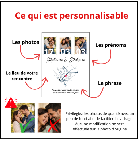 Cadre photo couple personnalisé avec date et...