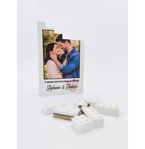 Cadre photo puzzle personnalisé en briques de construction, cadeau couple original