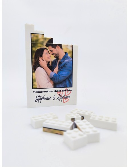Cadre photo puzzle personnalisé en briques de construction, cadeau couple original