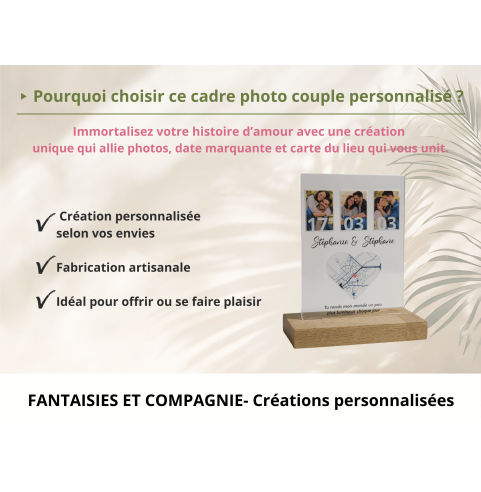 Cadre photo couple personnalisé avec date et...