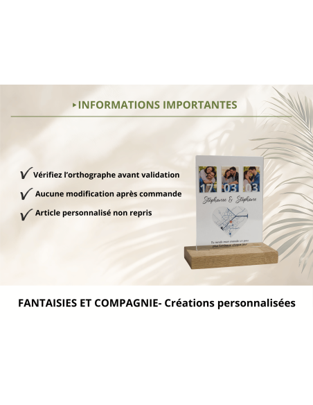 Cadre photo couple personnalisé avec date et carte du lieu