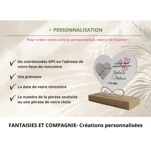 Cadre cœur personnalisé en acrylique avec carte...