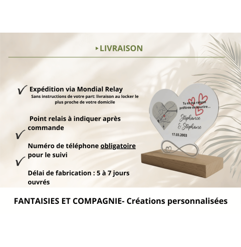 Cadre cœur personnalisé en acrylique avec carte...