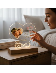 Cœur photo personnalisé en acrylique avec prénoms et date 2