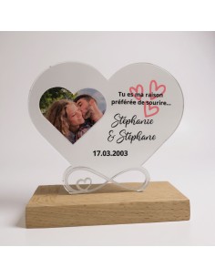 Cœur photo personnalisé en acrylique avec prénoms et date