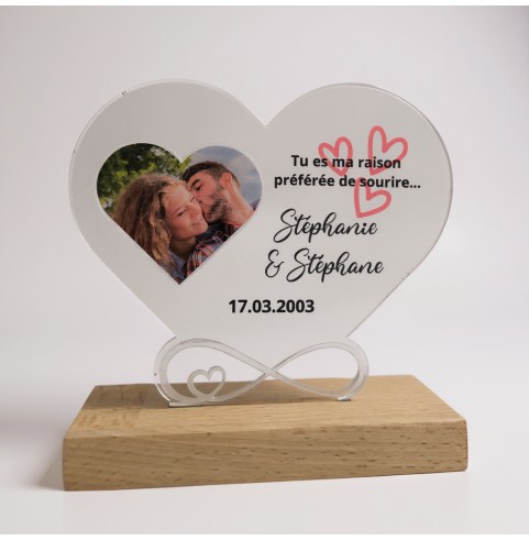 Cœur photo personnalisé en acrylique avec prénoms et date