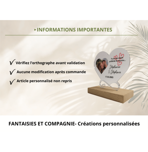 Cœur personnalisé en acrylique avec photo,...