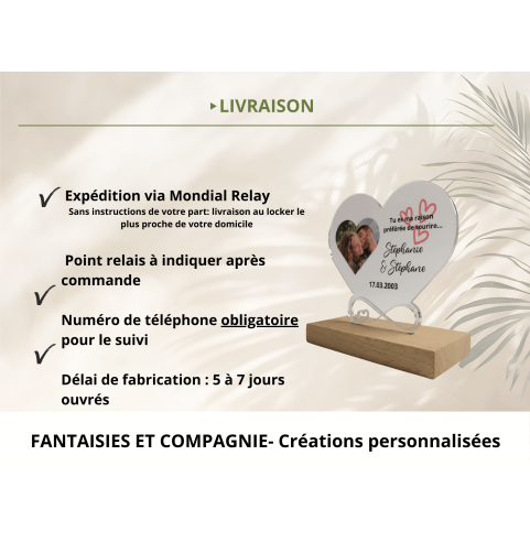 Cœur personnalisé en acrylique avec photo,...