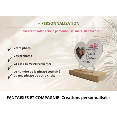 Cœur personnalisé en acrylique avec photo,...