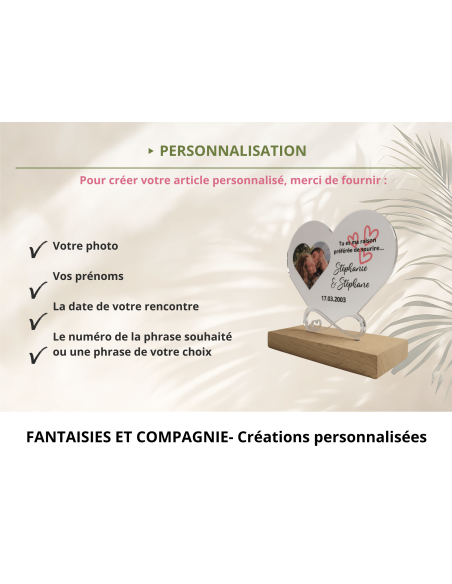 Cœur personnalisé en acrylique avec photo, prénoms et date