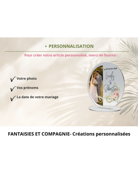 Support alliances mariage personnalisé en acrylique avec photo demi cercle