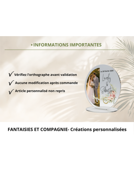 Support alliances mariage personnalisé en acrylique avec photo demi cercle