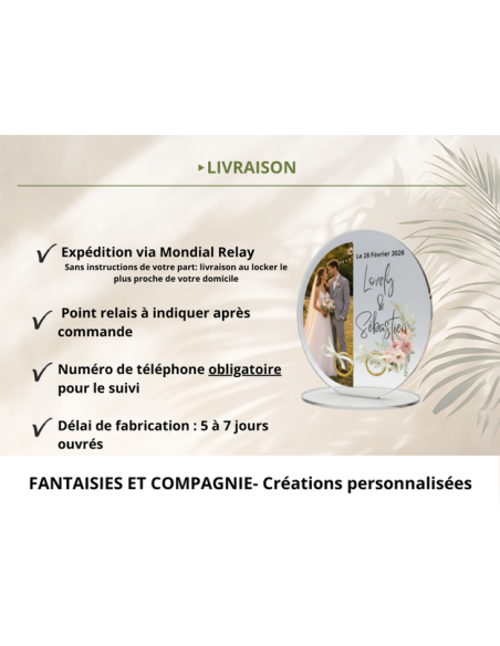 Support alliances mariage personnalisé en acrylique avec photo demi cercle