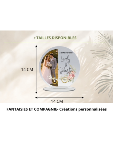 Support alliances mariage personnalisé en acrylique avec photo demi cercle