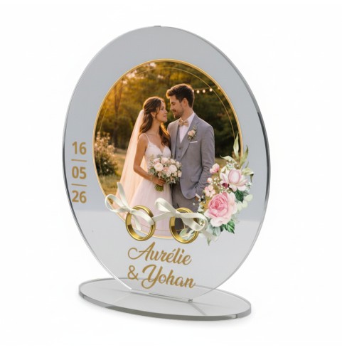 porte alliances personnalisé mariage en acrylique transparent avec prénoms date et photo des mariés