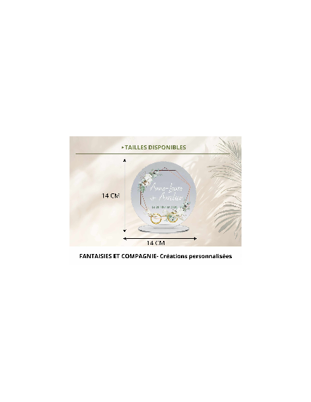 Support alliances mariage personnalisé en acrylique motif floral bohème prénoms et date