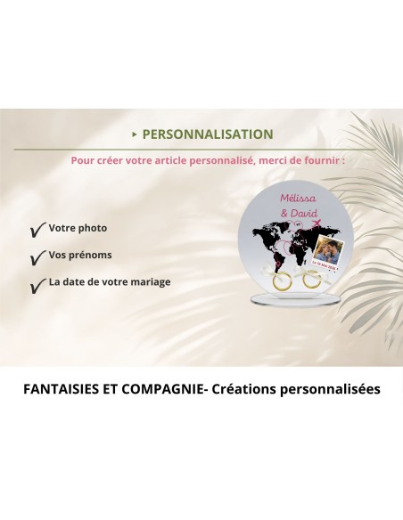 Support alliances mariage personnalisé carte du monde – Porte alliances voyage avec photo en acrylique