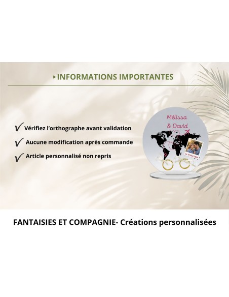 Support alliances mariage personnalisé carte du monde – Porte alliances voyage avec photo en acrylique