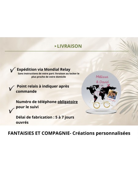 Support alliances mariage personnalisé carte du monde – Porte alliances voyage avec photo en acrylique