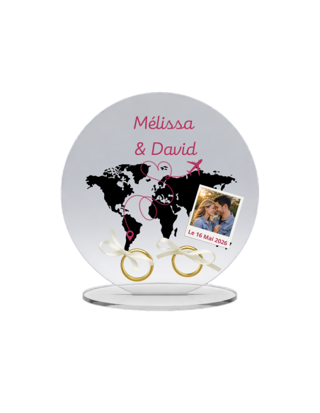 Support alliances mariage personnalisé carte du monde – Porte alliances voyage avec photo en acrylique