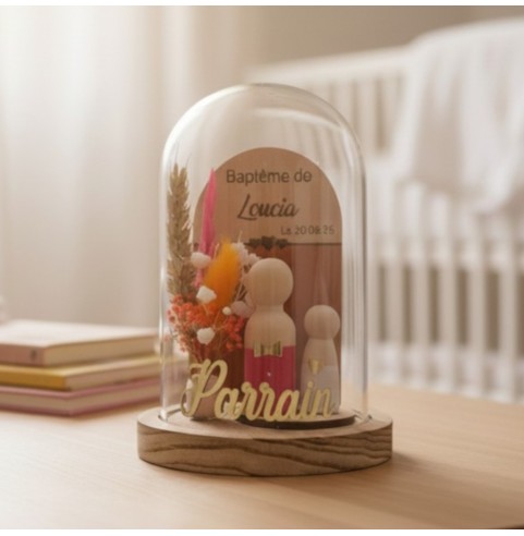 Cloche en verre personnalisée cadeau parrain marraine baptême
