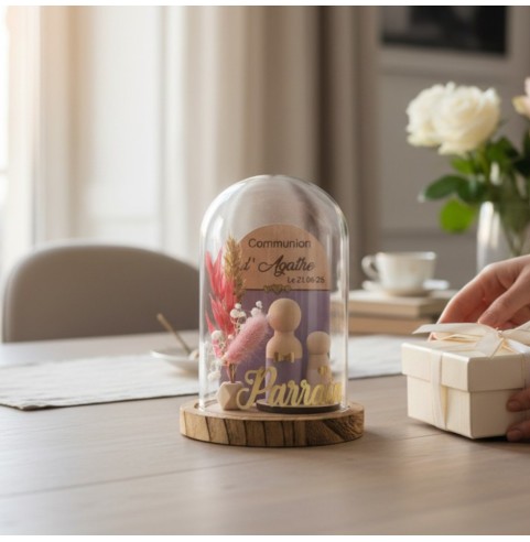 Cloche en verre personnalisée cadeau parrain marraine baptême