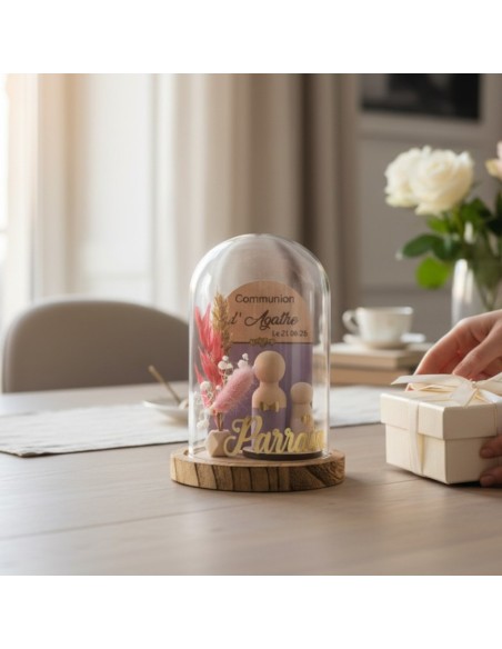 Cloche en verre personnalisée cadeau parrain marraine baptême