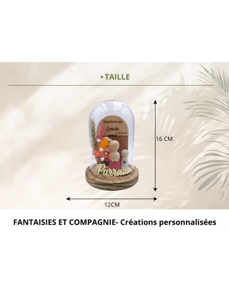Cloche en verre personnalisée baptême – Cadeau parrain marraine
