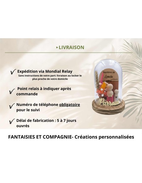 Cloche en verre personnalisée baptême – Cadeau parrain marraine