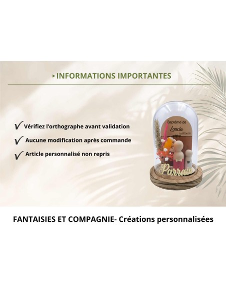 Cloche en verre personnalisée baptême – Cadeau parrain marraine