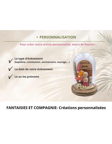 Cloche en verre personnalisée baptême – Cadeau parrain marraine