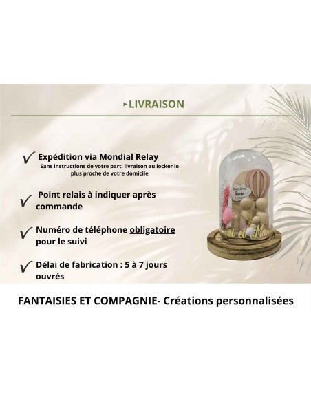 Cloche en verre personnalisée montgolfière – Cadeau baptême parrain marraine