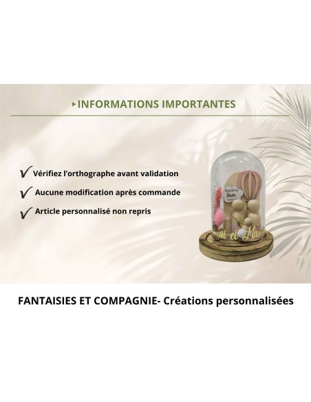 Cloche en verre personnalisée montgolfière – Cadeau baptême parrain marraine