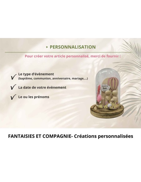 Cloche en verre personnalisée montgolfière – Cadeau baptême parrain marraine