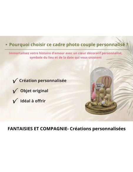 Cloche en verre personnalisée montgolfière – Cadeau baptême parrain marraine