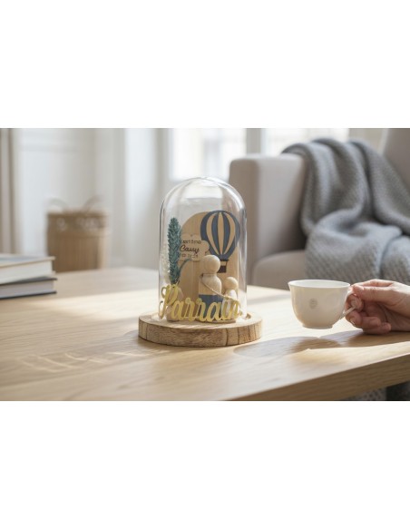 Cloche en verre personnalisée montgolfière – Cadeau baptême parrain marraine